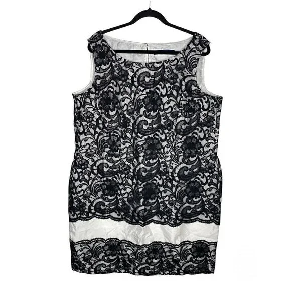Eloquii Dress Size 22W NEW Floral Lace White Black Midi Women's Lace Over Dress - Picture 1 of 6